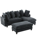 Upholstered L Shaped Sectional Sofa With Storage, Movable Ottoman, And 6 Throw Pillows