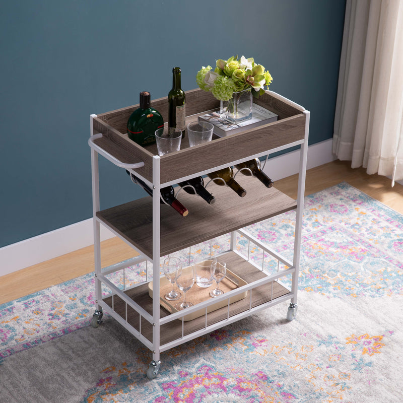 Rolling Kitchen Cart With Storage And Four Wine Bottle Rack