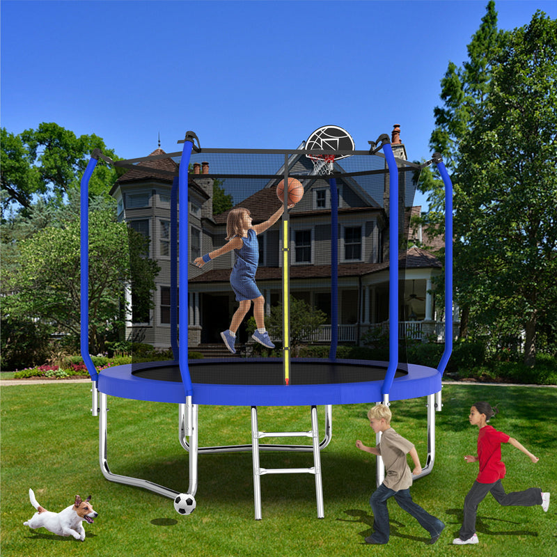 Trampoline With Basketball Hoop, Astm Approved Reinforced Type Outdoor Trampoline With Enclosure Net