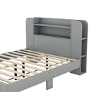Full Size Platform Bed with Storage Headboard,Multiple Storage Shelves on Both Sides,Grey