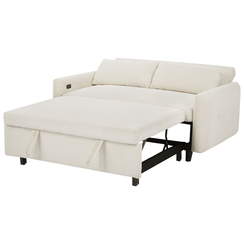 Pull-Out Sofa Bed Convertible Couch 2 Seat Loveseat Sofa Modern Sleeper Sofa With Two Throw Pillows And USB Ports For Living Room