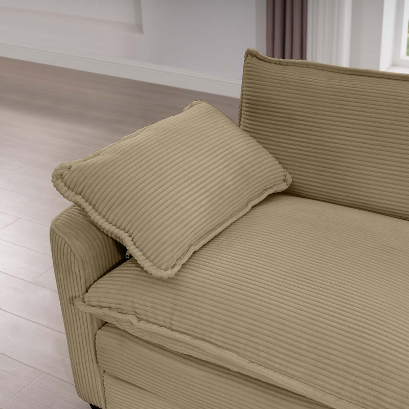 Modern Upholstered 4 Seater Corduroy Fabric Sofa With Arm And Throw Pillows