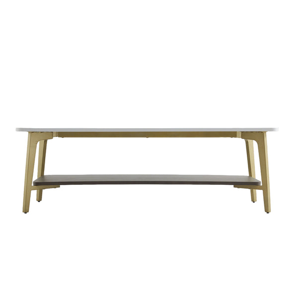 Coffee Table Rectangular Center Table For Living Room Open Space Side Table With Metal Frame - Golden / White