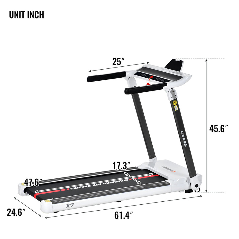 Portable Compact Treadmill, Electric Motorized 3.5Hp, 14Km / H, Medium Running Machine Motorised Gym 330Lbs, Foldable For Home Gym Fitness Workout Jogging Walking, Bluetooth Speaker App Fitime - White