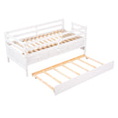 Low Loft Bed Twin Size with Full Safety Fence, Climbing ladder, Storage Drawers and Trundle White Solid Wood Bed