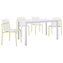 4 Piece Set Of Modern Color Block Designed Single Chairs With Long Table