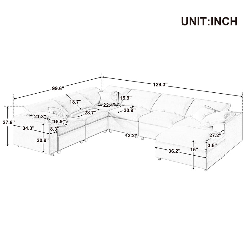 U_Style Oversized Modular Sectional Sofa with Ottoman L Shaped Corner Sectional for Living Room, Office, Spacious Space