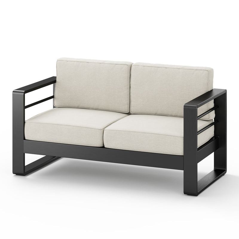 Maya Bay - Outdoor Patio Aluminum 4 Piece Chat Set With Cushion - Beige / Black