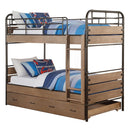 Adams - Twin Over Twin Bunk Bed With Trundle - Antique Oak & Gunmetal