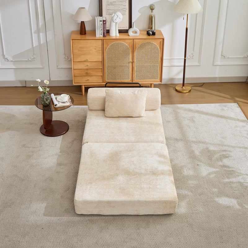 Convertible Floor Sofa Bed With Fixed Shape Frame For Living Room - Beige