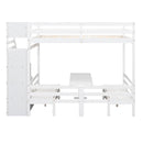 Full over Full Size Bunk with staircase,the Down Bed can be Convertible to Seats and Table Set,White