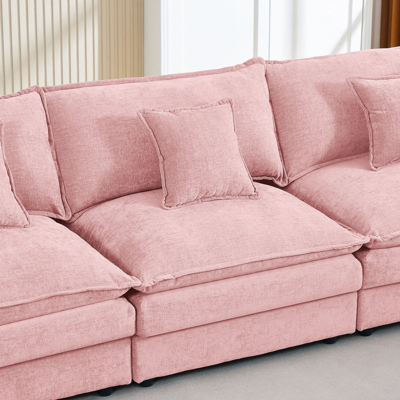 Modular L-Shaped Sectional Sofa Set With Movable Ottoman - Pink