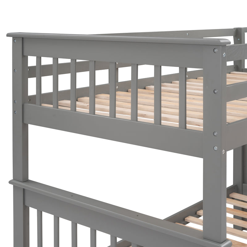 Stairway Twin-Over-Twin Bunk Bed with Three Drawers for Bedroom, Dorm - Gray(Old SKU: LP000309AAE)