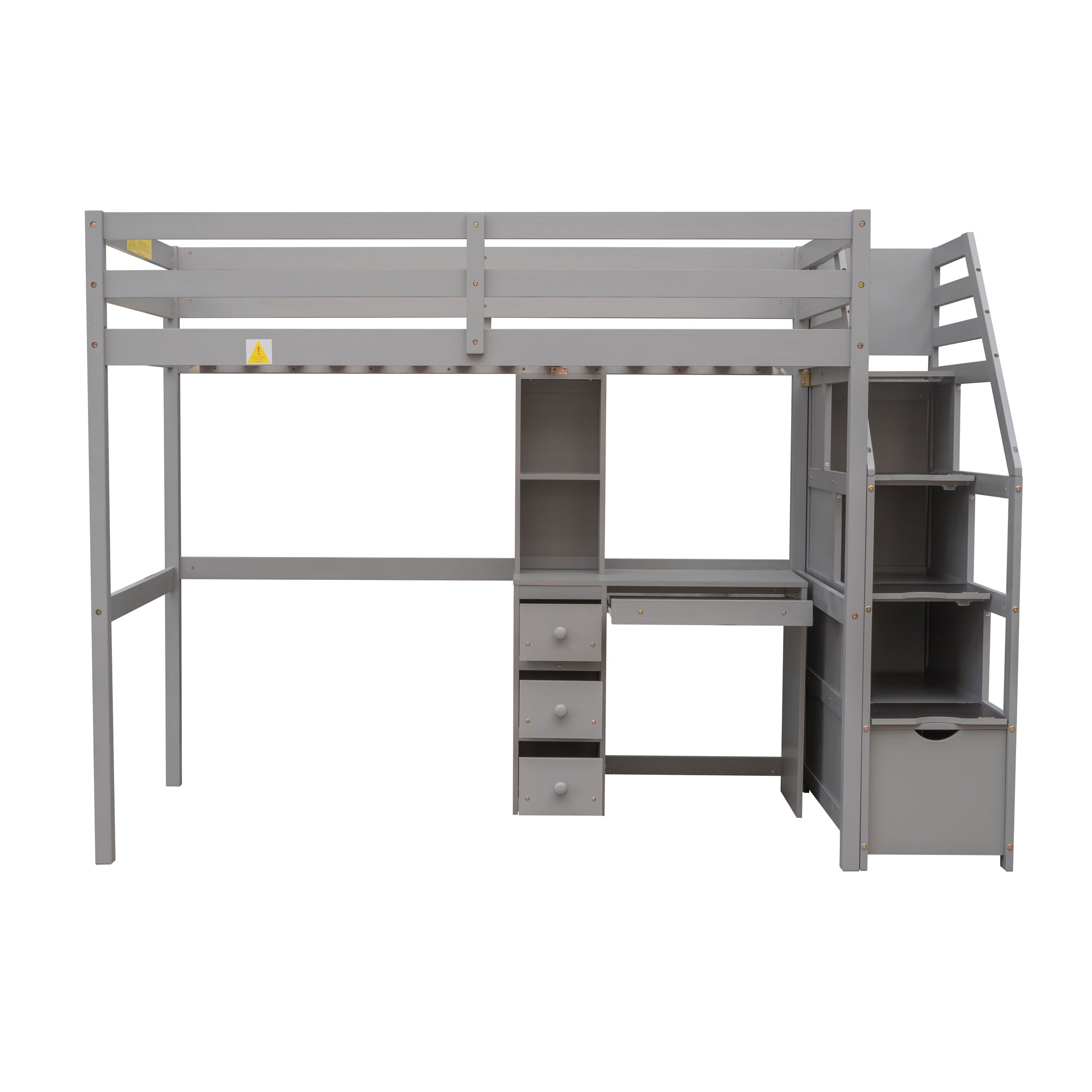 Twin Size Loft Bed with a Stand-alone Bed, Storage Staircase, Desk, Shelves and Drawers, Gray - Atlantic Fine Furniture Melbourne FL