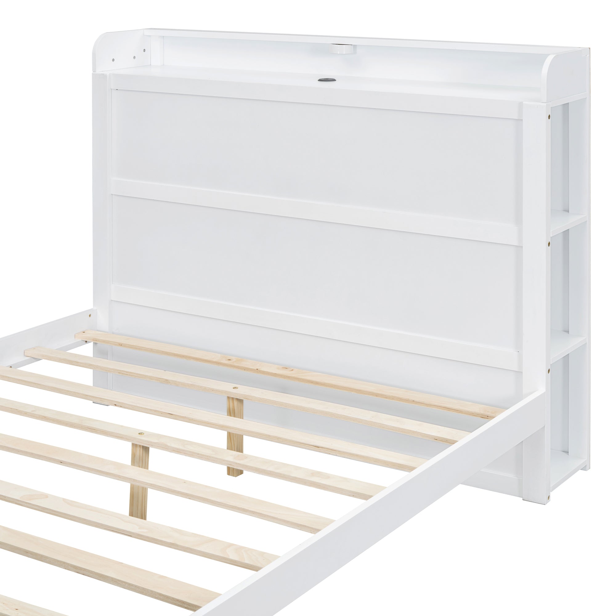 Full Size Platform Bed with built-in shelves, LED Light and USB ports, White - Atlantic Fine Furniture Melbourne FL