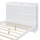 Full Size Platform Bed with built-in shelves, LED Light and USB ports, White