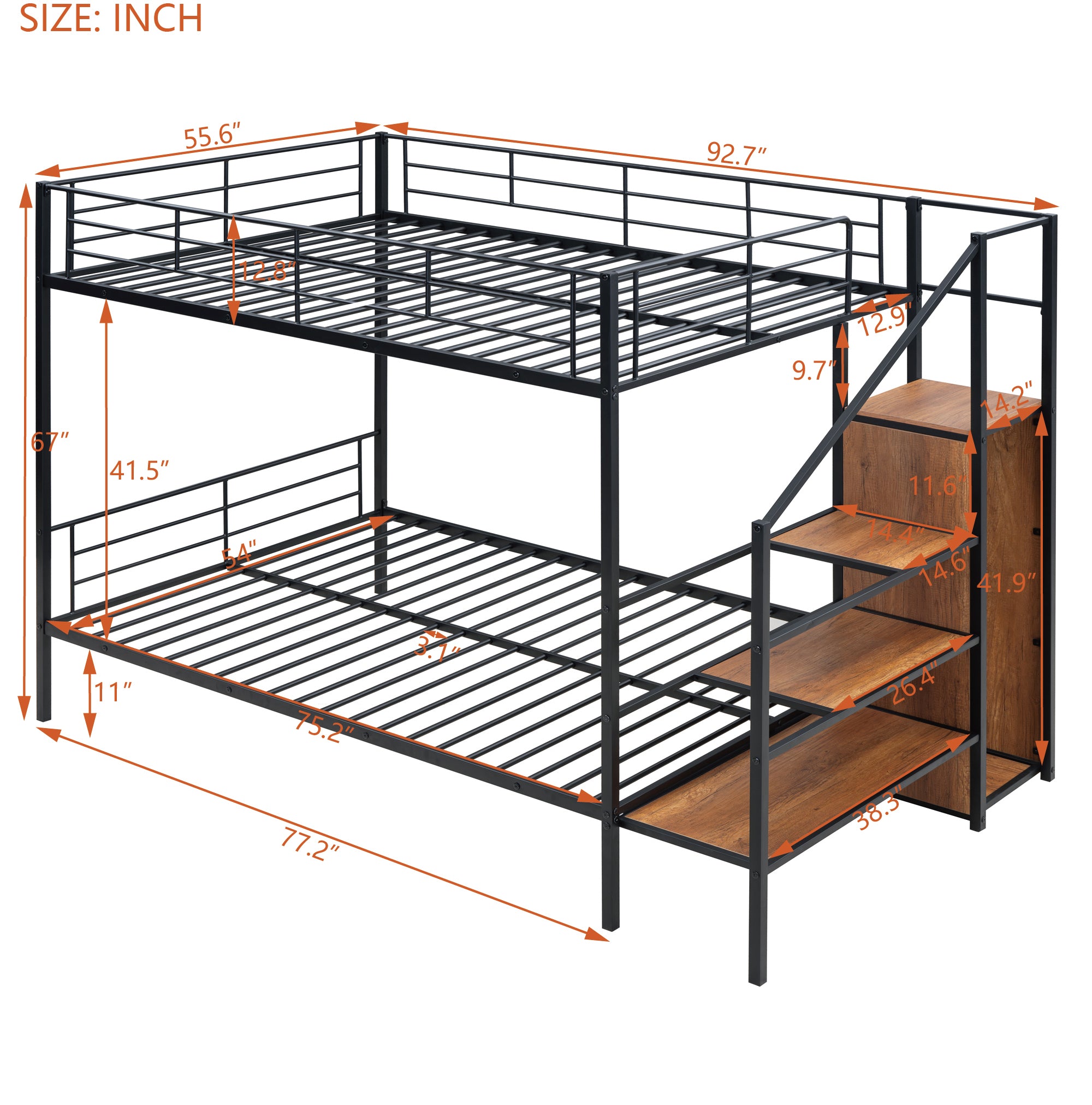 Full Over Full Metal Bunk Bed with Lateral Storage Ladder and Wardrobe, Black - Atlantic Fine Furniture Melbourne FL