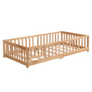 Solid Wood Floor Bed With Door And Fence For Children