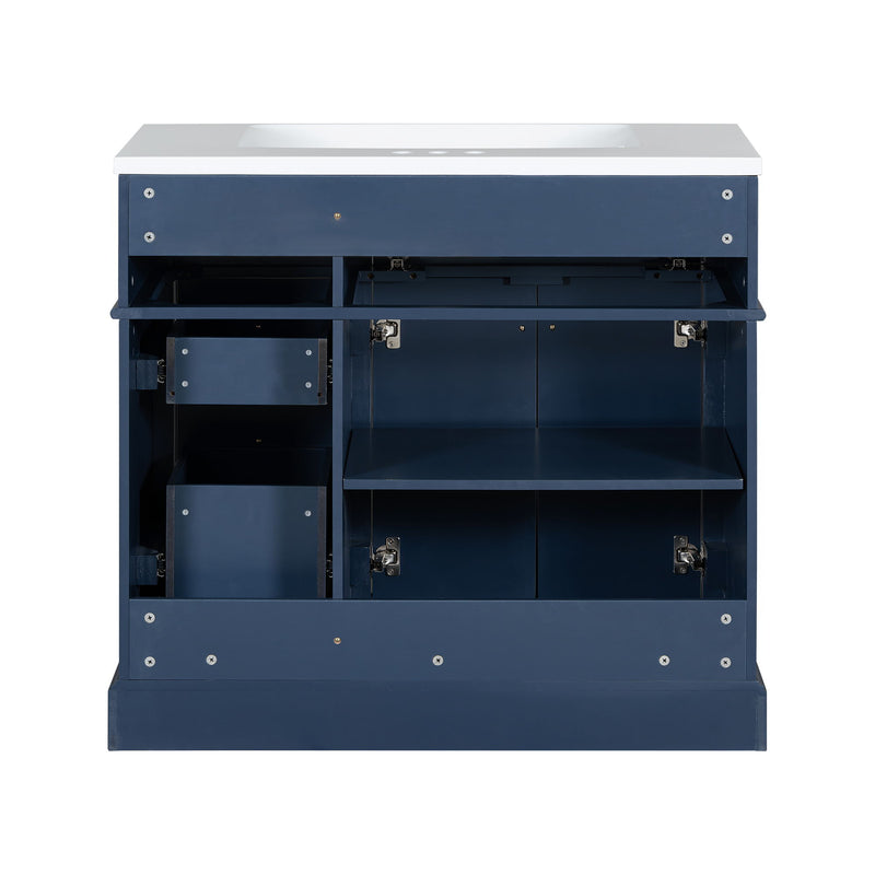 Bathroom Vanity With Resin Sink Combo, Frame Bathroom Storage Cabinet, Freestanding Vanity Set With 3 Drawers & Adjustable Shelf - Blue