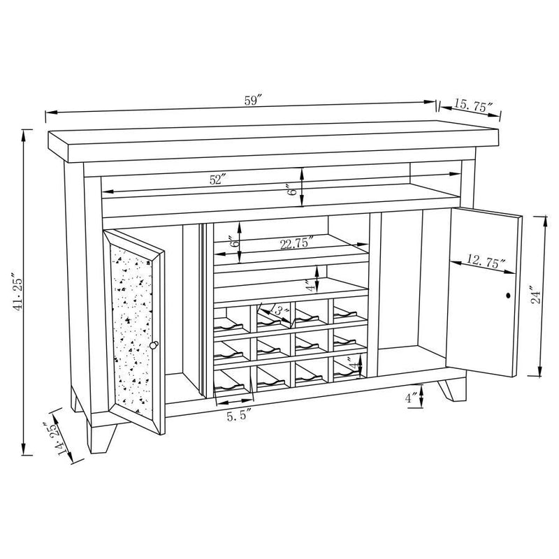 Melinda - 2-Door LED Mirrored Wine Storage Bar Cabinet - Silver
