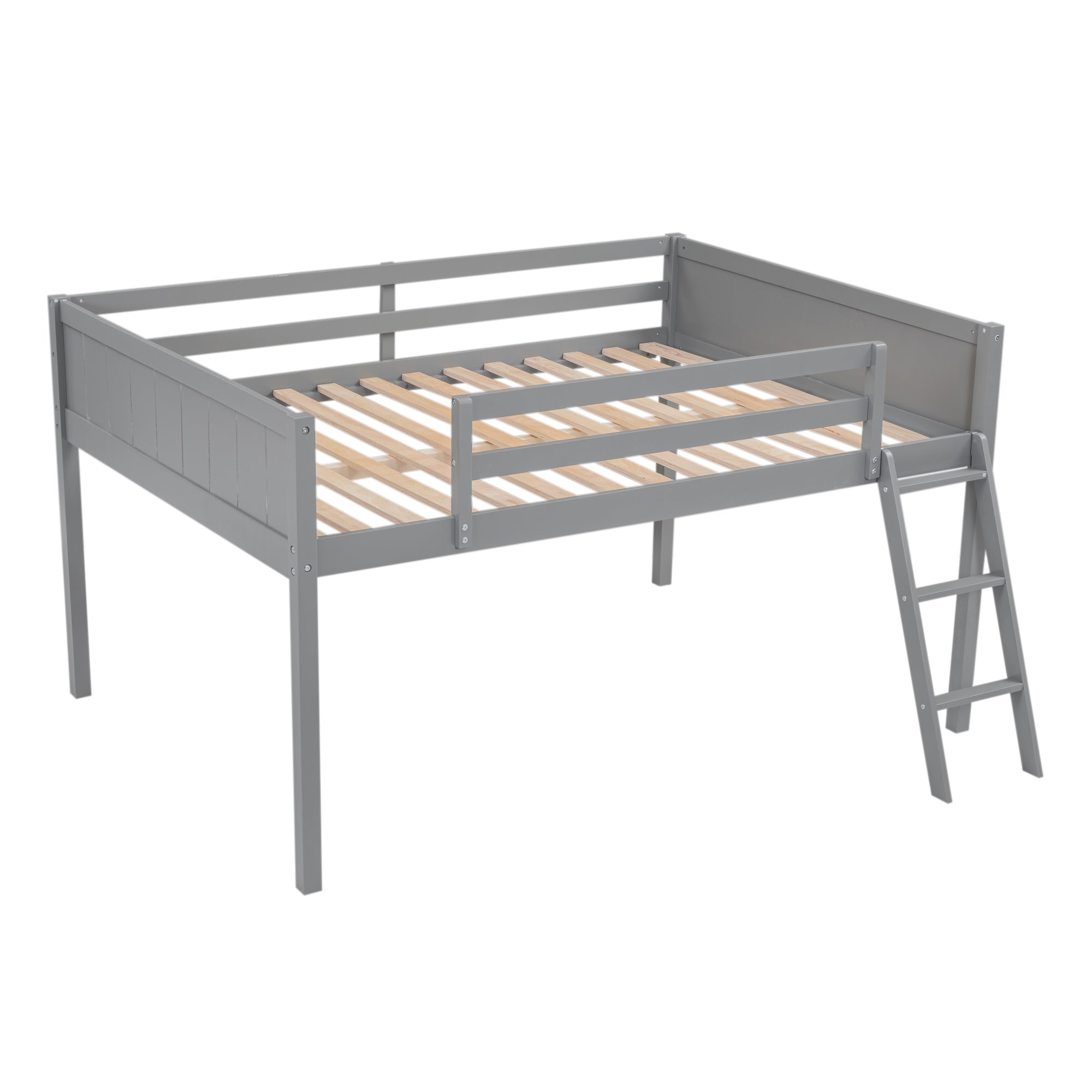 Full Size Wood Loft Bed with Ladder, ladder can be placed on the left or right, Gray - Atlantic Fine Furniture Melbourne FL