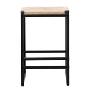 Boho Style Backless Bar Stools (Set of 2) With Paper Rope Woven Seat & Metal Frame For Kitchen Counter