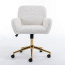 Office Chair, Artificial Rabbit Hair Home Office Chair With Golden Metal Base, Adjustable Desk Chair Swivel Office Chair, Vanity Chair