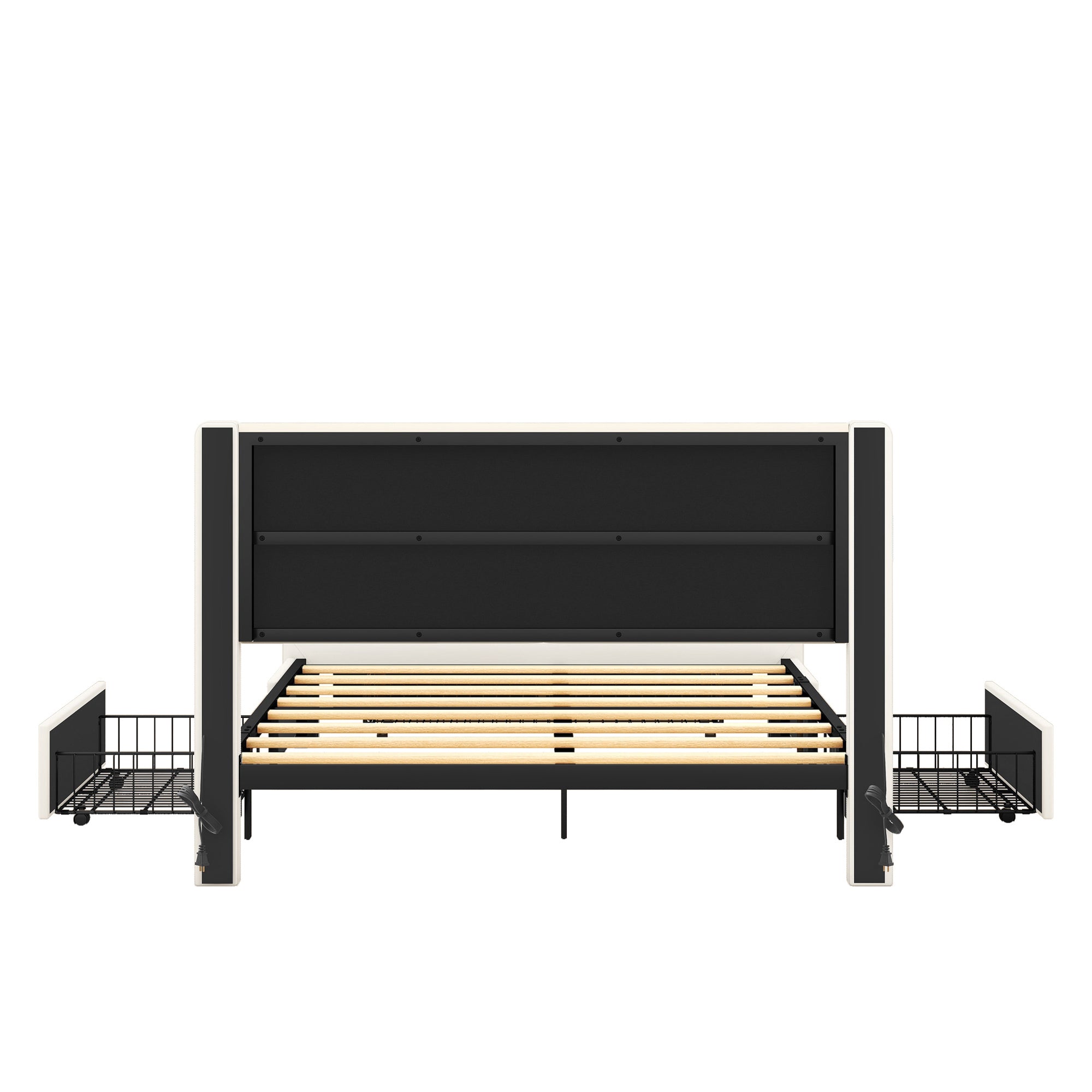 Queen Size Bed Frame with Drawers Storage, Leather Upholstered Platform Bed with Charging Station, White (Expect arrive date Jan. 12th. 2024)