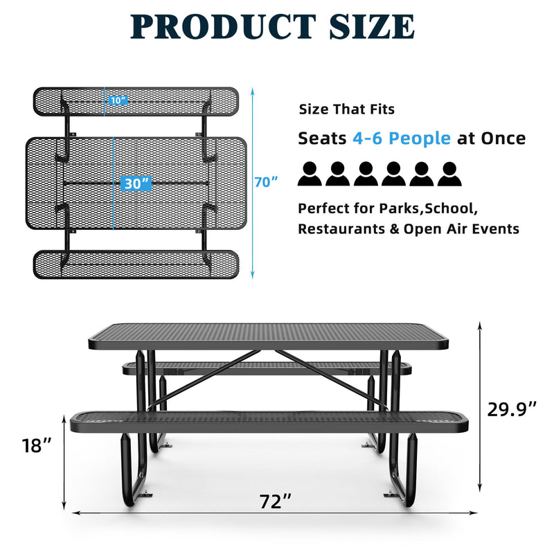 Expanded Rectangular Picnic Metal Table