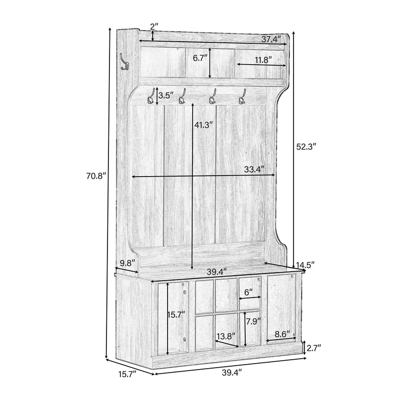 Hall Tree With 6 Hooks, Coat Hanger, Entryway Bench, Storage Bench, 3 In 1 Design, For Entrance, Hallway