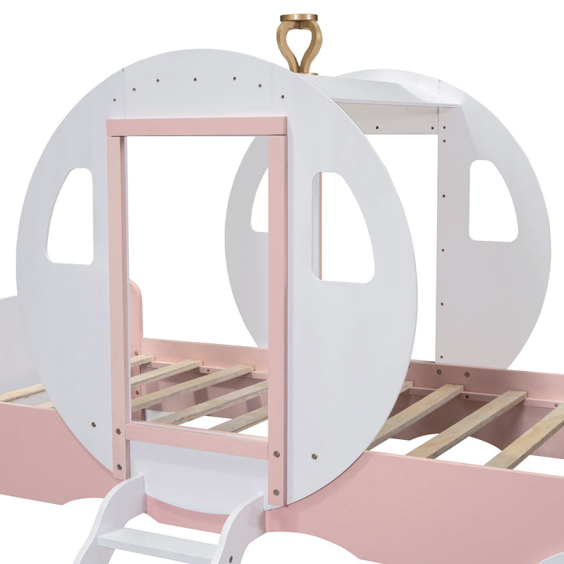 Princess Carriage Bed With Crown, Platform Car Bed With Stair