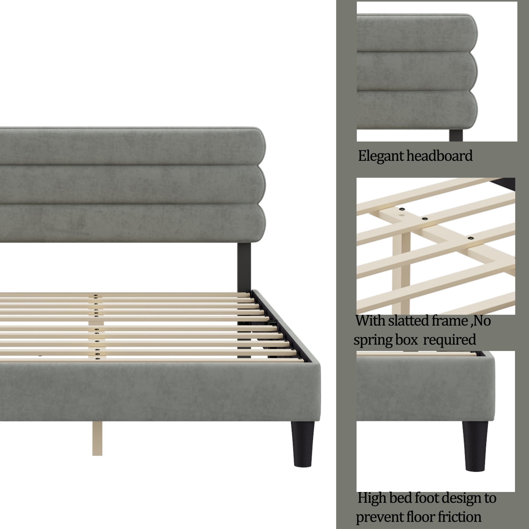 Full Bed Frame with Headboard,Sturdy Platform Bed with Wooden Slats Support,No Box Spring,Mattress Foundation,Easy Assembly