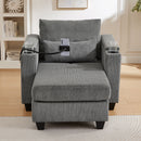 Convertible Chaise Lounge Sofa Chair With USB Ports, Cup Holders, Phone Holder And Storage