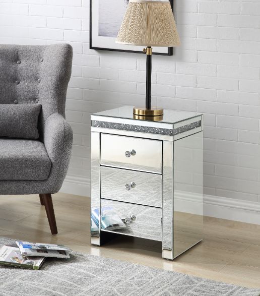 Noralie - Accent Table - Mirrored & Faux Diamonds