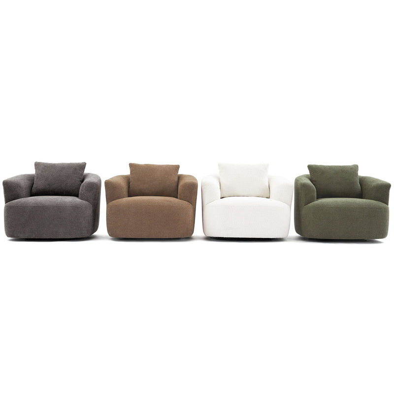360° Swivel Barrel Sofa Chair With Throw Pillow, Chenille Upholstered Accent Chair
