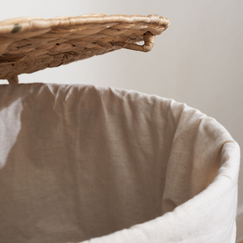 Round Tall Water Hyacinth Woven Wicker Laundry Hamper With Lid - For Clothes, Canvas, Toys And Book Storage With Removable Liner - 15" X 15" X 20" - Natural Brown