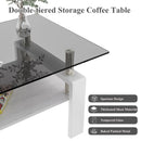 Modern Rectangular Coffee Table With Tempered Transparent Glass Top And Storage Shelf