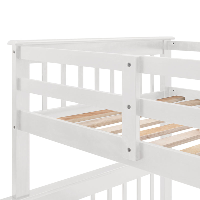 Twin Over Full Stairway Bunk Bed With Drawer, Storage And Guard Rail For Bedroom, Dorm, For Adults