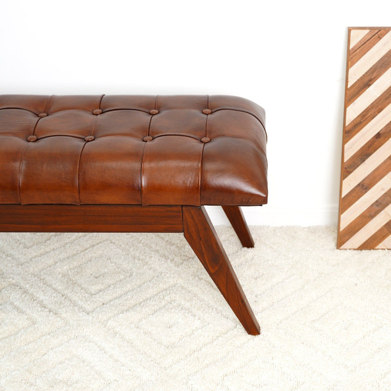 Maja - Mid-Century Modern Leather Bench - Cognac / Dark Brown