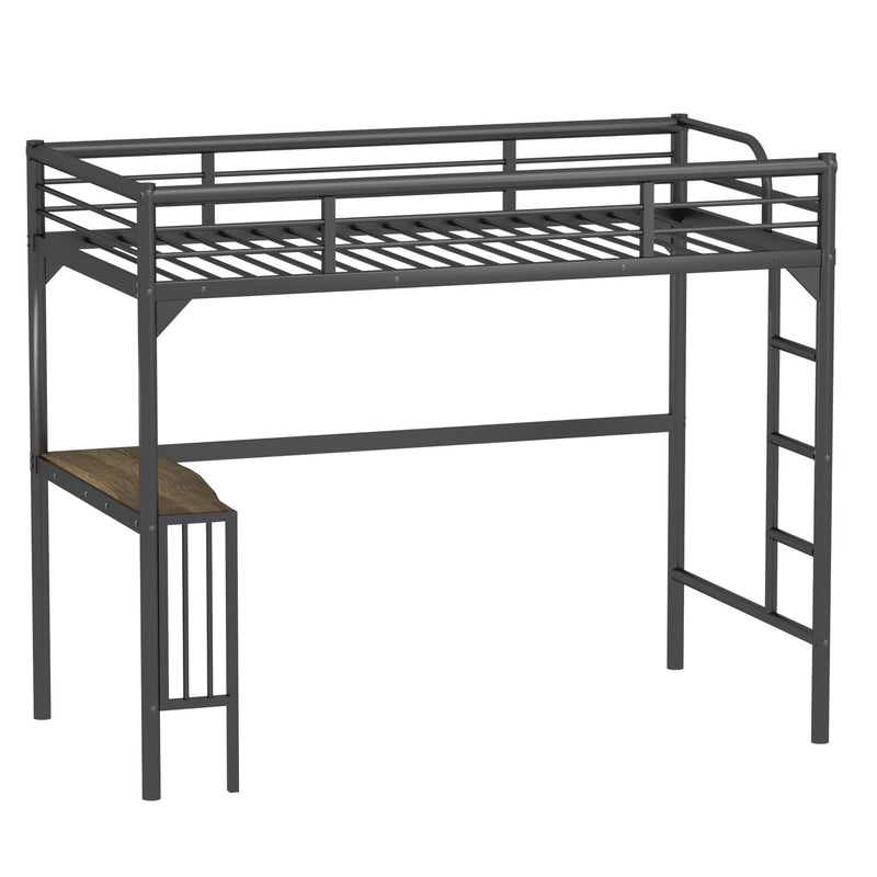 Twin Metal Loft Bed With Desk, Ladder And Guardrails, Bookdesk Under Bed - Black