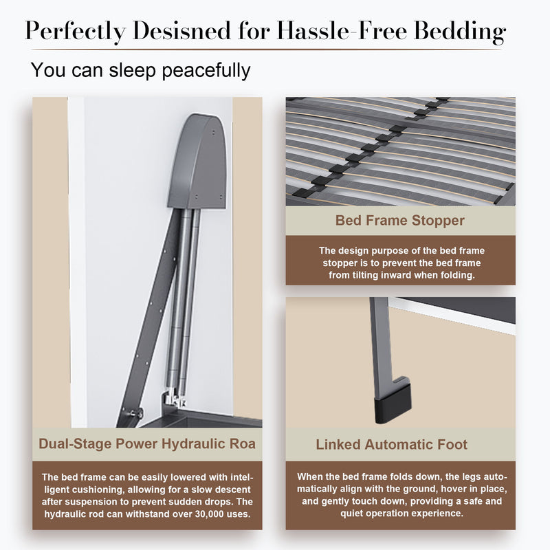 Queen Murphy Bed, Space Saving Design - White