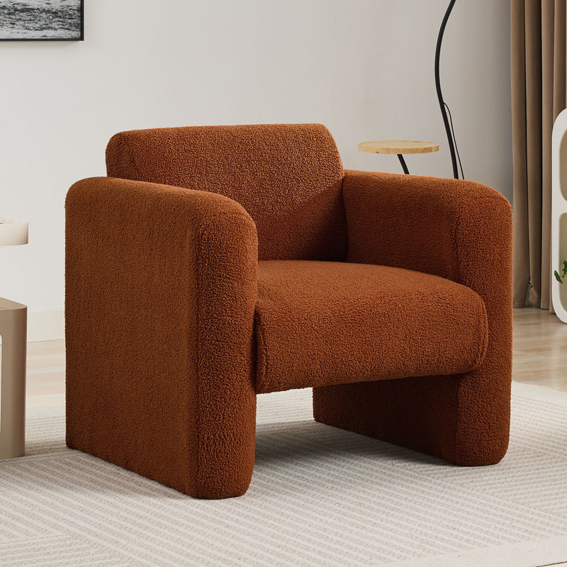 Modern Accent Chair Lambskin Sherpa Fabric Upholstered Comfy With Pillow