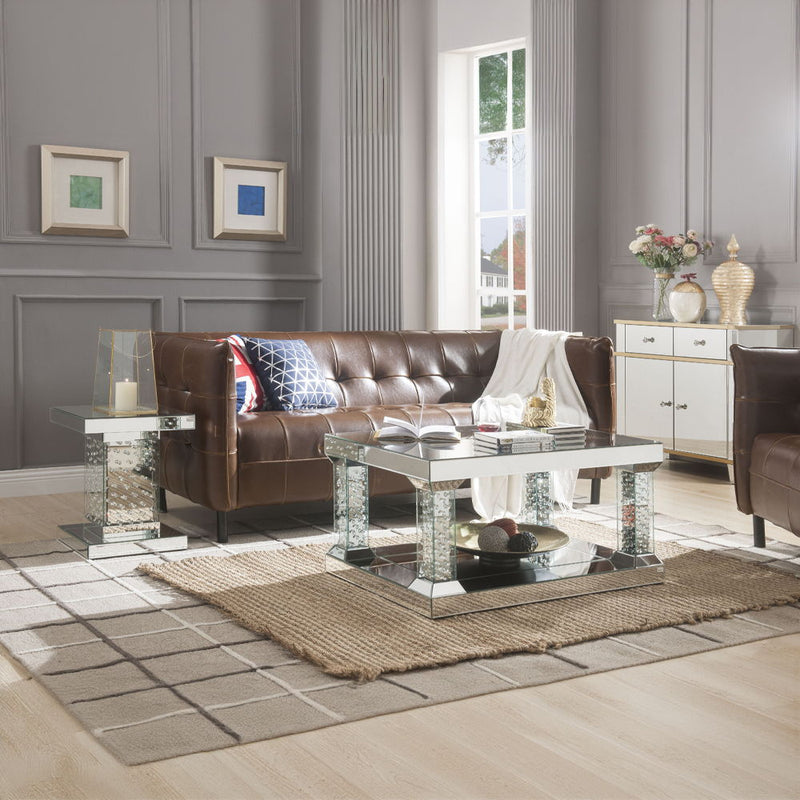 Nysa - 36" Coffee Table - Mirrored & Faux Crystals