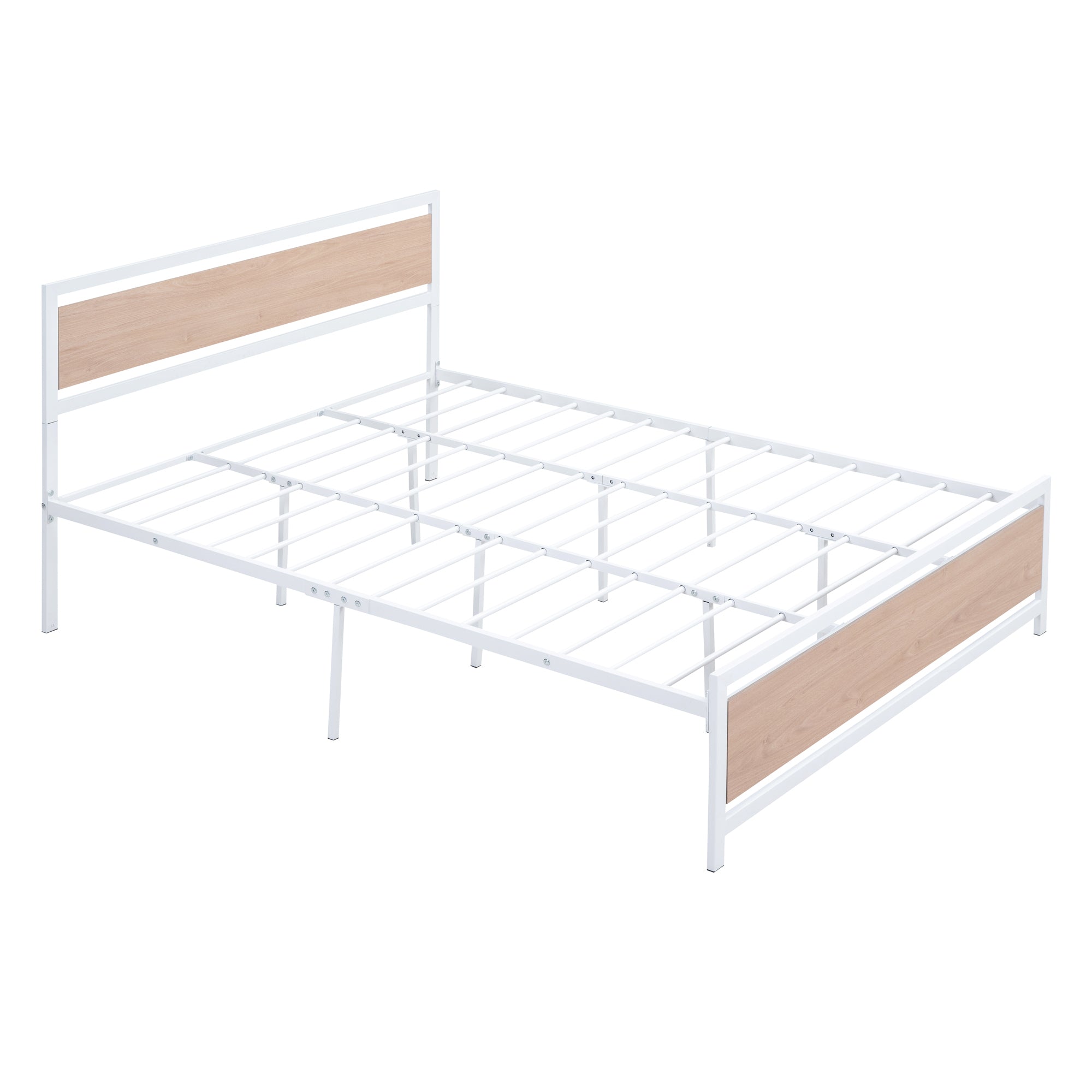 Queen Size Platform Bed, Metal and Wood Bed Frame with Headboard and Footboard , White - Atlantic Fine Furniture Melbourne FL