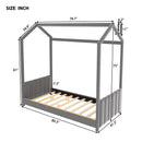 Twin Size Velvet House Bed Wood Bed, Gray