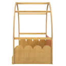 Twin size stretchable vaulted roof bed, children's bed pine wood frame, natural and orange