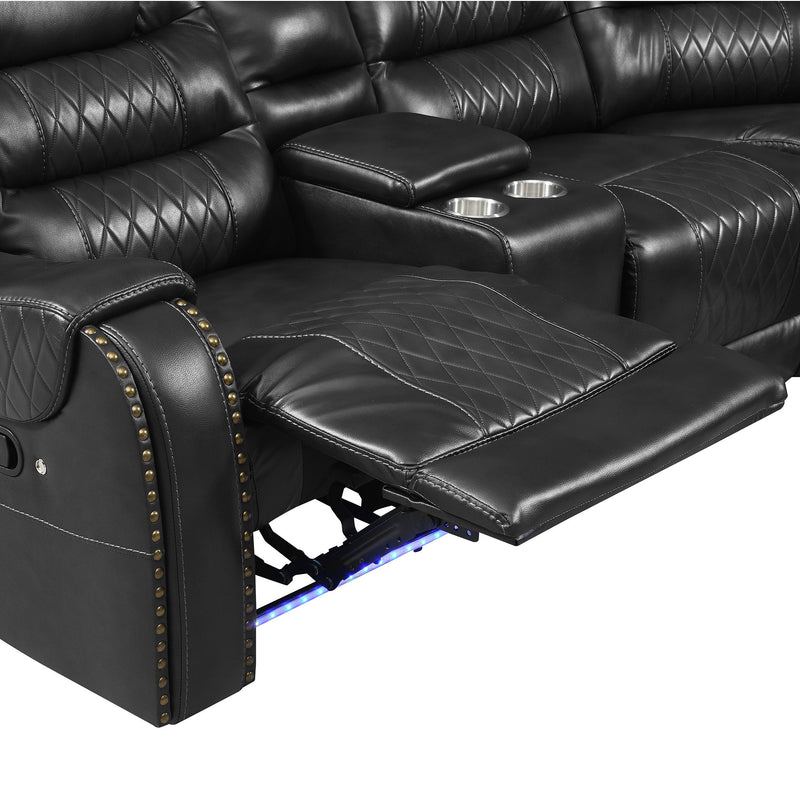 Manual Reclining Sectional Sofa Set, L Shaped Symmetrical Motion Sofa Corner Couch Sets With Storage Boxes, 4 Cup Holders And LED Light Strip For Living Room