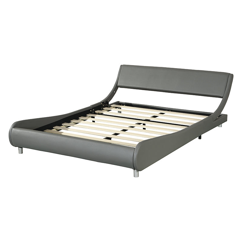 Faux Leather Upholstered Platform Bed Frame, Curve Design, Wood Slat Support, No Box Spring Needed, Easy Assemble, Queen Size, Gray - Atlantic Fine Furniture Melbourne FL