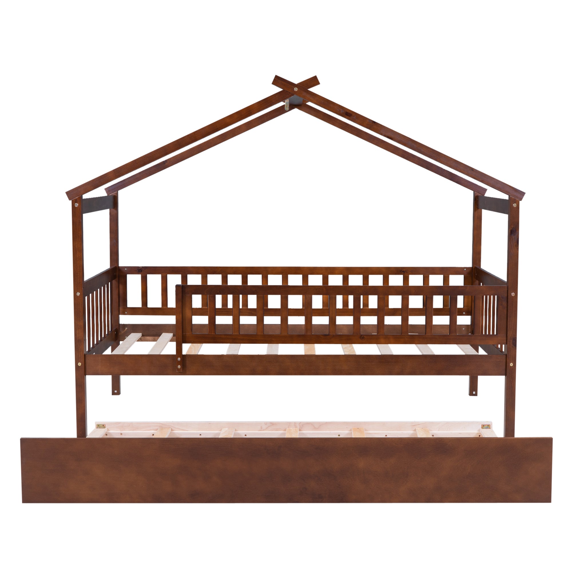 Twin Size Wooden House Bed with Twin Size Trundle, Walnut - Atlantic Fine Furniture Melbourne FL