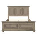 Traditional Town and Country Style Pinewood Vintage Queen Bed, Stone